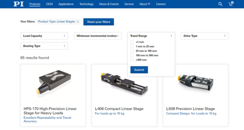 Physik Instrumente – PI Product Finder